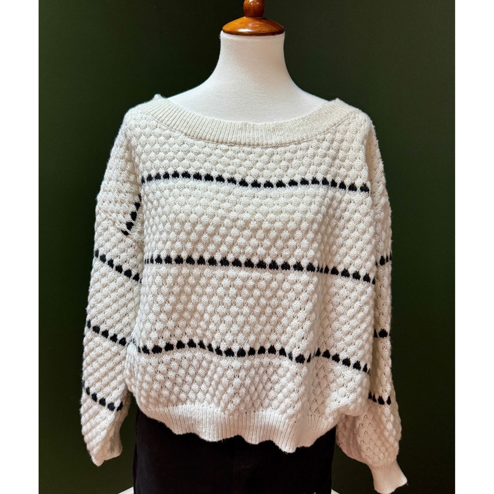 Handmade Knit White Textured Oversized Women's Sweater